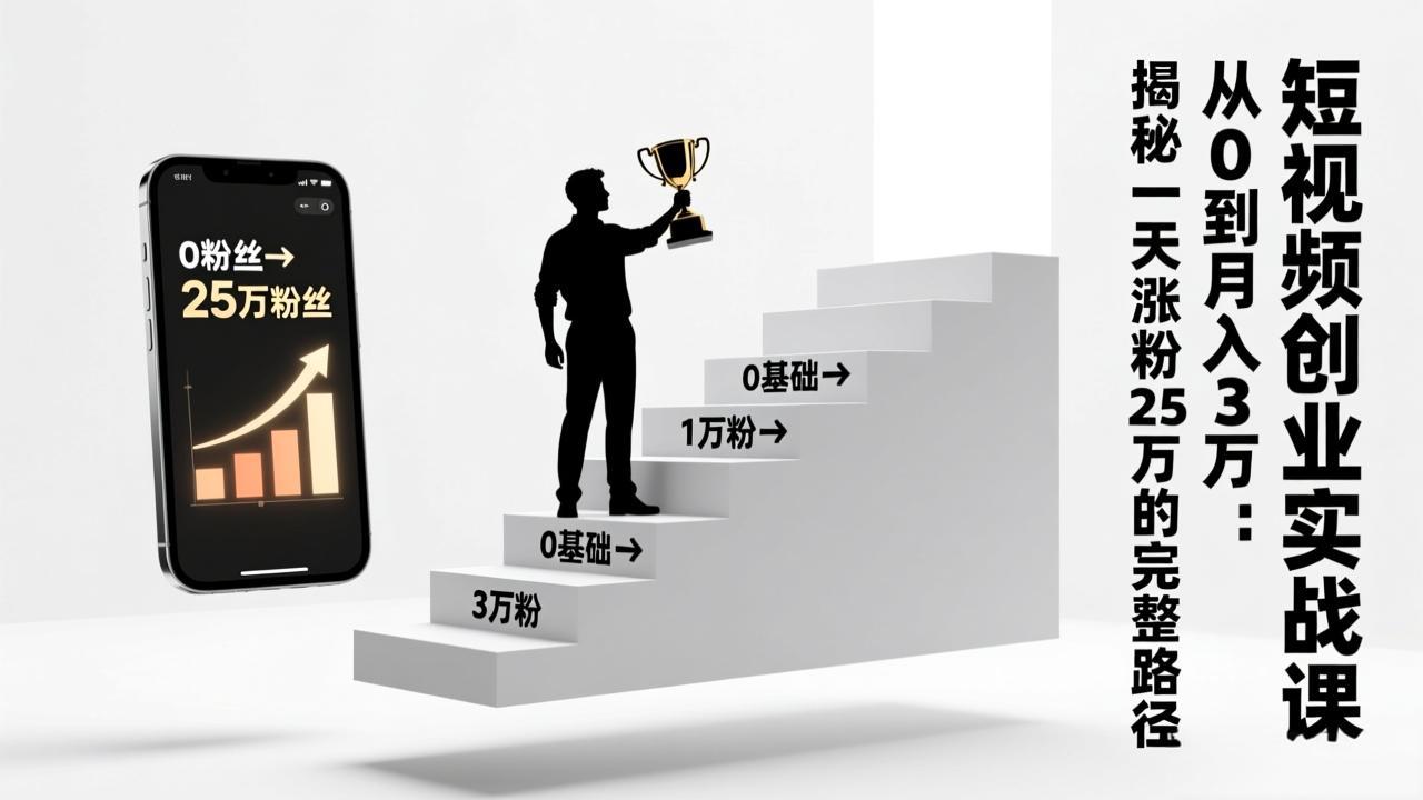短视频创业实战课：从0到月入3万：揭秘一天涨粉25万的完整路径-情久项目网