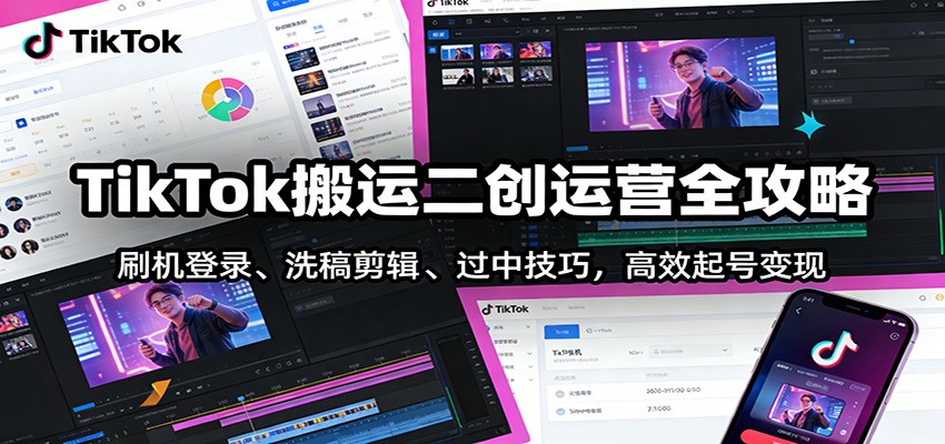 TikTok搬运二创运营全攻略：刷机登录、洗稿剪辑 、过中技巧，高效起号变现-情久项目网