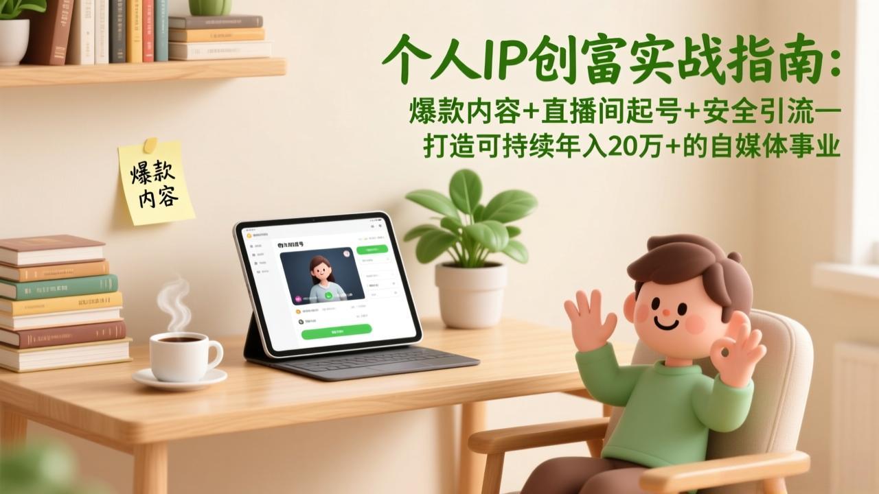 个人IP创富实战指南：爆款内容+直播间起号+安全引流，打造可持续年入20万+的自媒体事业-情久项目网