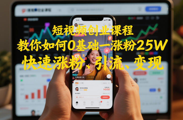 短视频创业课程，教你如何0基础一天涨粉25W，快速涨粉、引流、变现-情久项目网