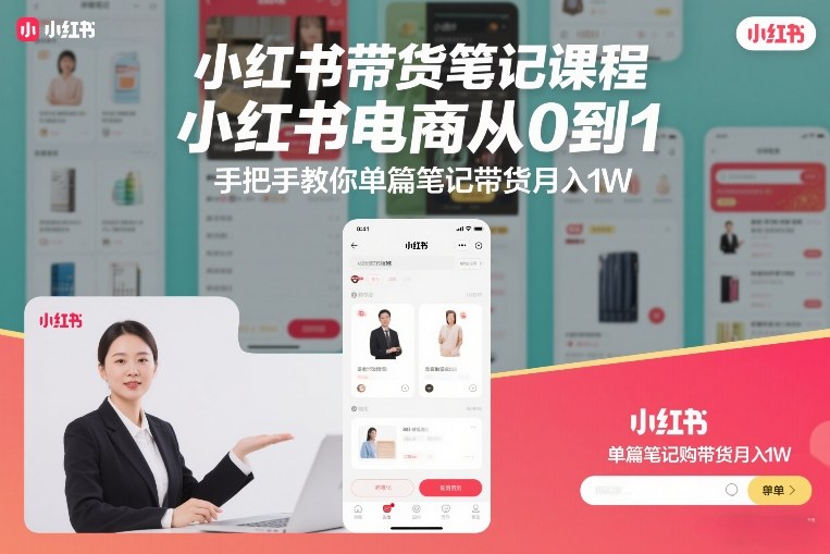 小红书带货笔记课程，小红书电商从0到1，手把手教你单篇笔记带货月入1W-情久项目网
