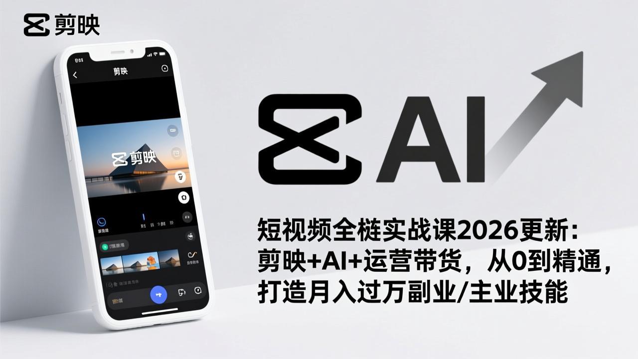 短视频全栈实战课2026更新：剪映+AI+运营带货，从0到精通，打造月入过万副业/主业技能-情久项目网