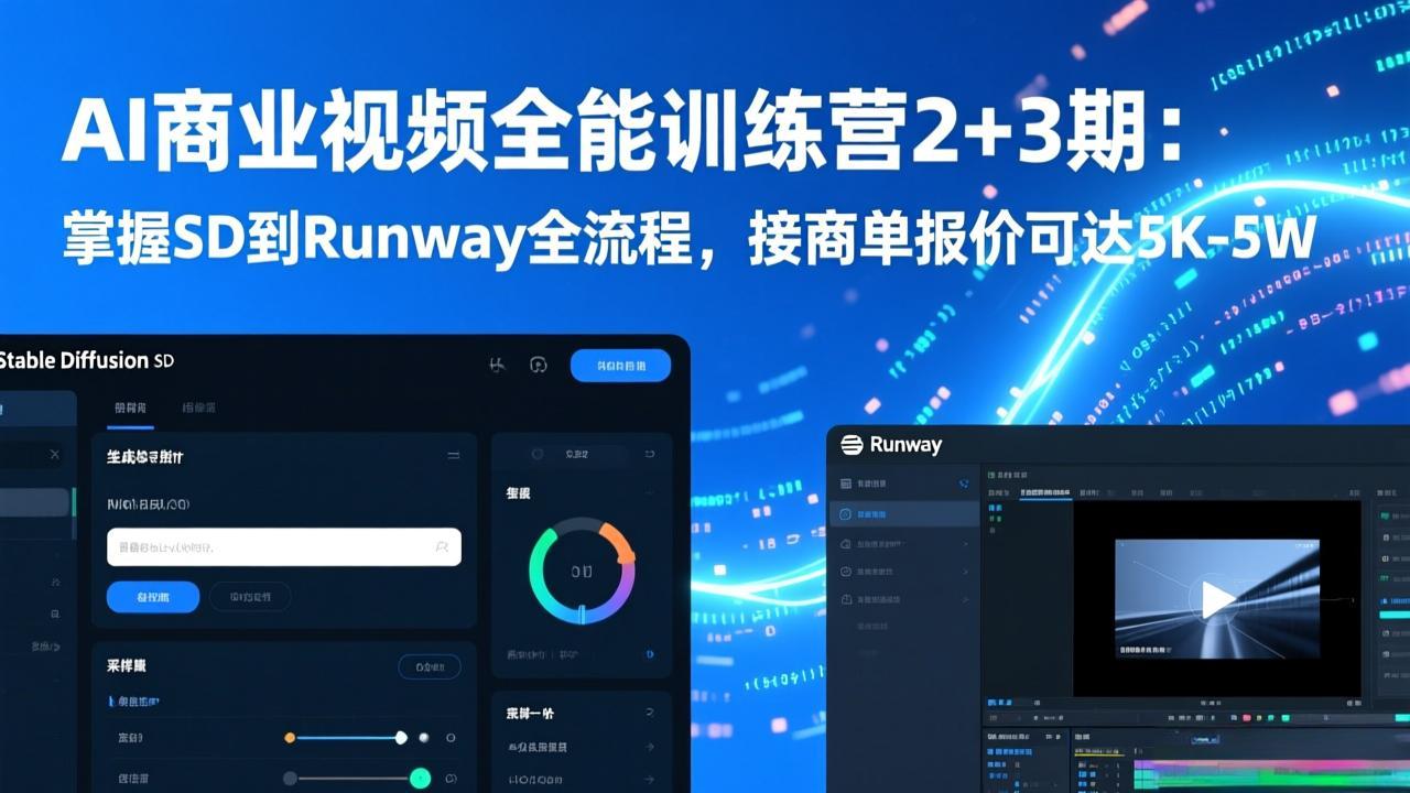 AI商业视频全能训练营2+3期：掌握SD到Runway全流程，接商单报价可达5K-5W-情久项目网