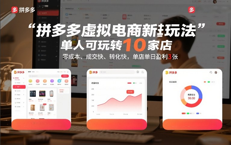 拼多多虚拟电商新玩法，单人可玩转10家店，零成本、成交快、转化快，单店单日盈利3张【揭秘】-情久项目网