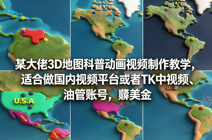 某大佬3D地图科普动画视频制作教学，适合做国内视频平台或者TK中视频、油管账号，賺美金-情久项目网