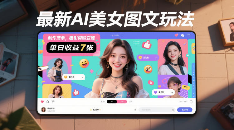 最新AI美女图文玩法，制作简单，吸引男粉变现，单天收益7张-情久项目网