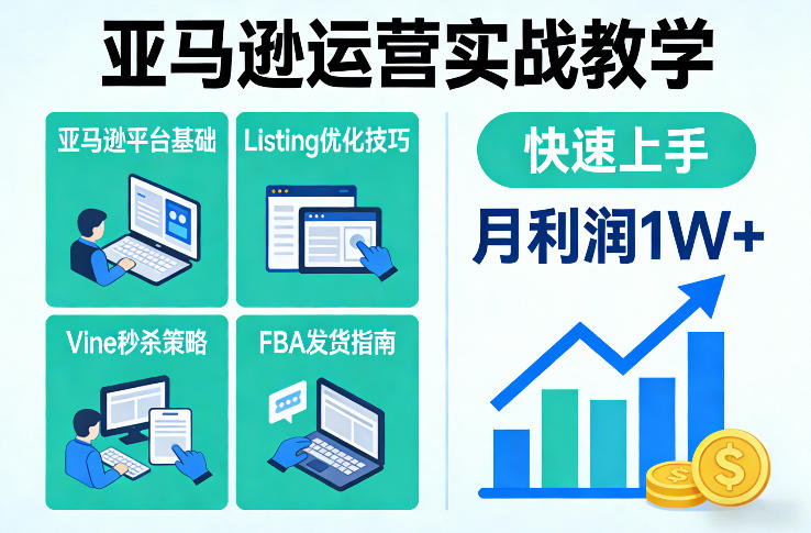 亚马逊运营实战教学，亚马逊平台+Listing优化+Vine秒杀+FBA发货等，快速上手，实现店铺月利润1W-情久项目网