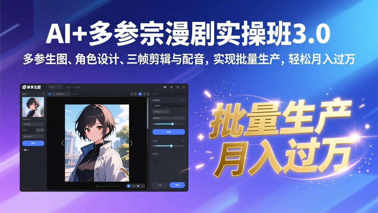AI+多参宗漫剧实操班3.0：多参生图、角色设计、三帧剪辑与配音，实现批量生产，轻松月入过万-情久项目网