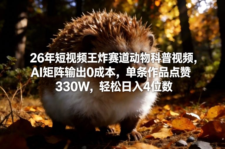 26年短视频王炸赛道动物科普视频，AI矩阵输出0成本，单条作品点赞330W，轻松日入4位数-情久项目网