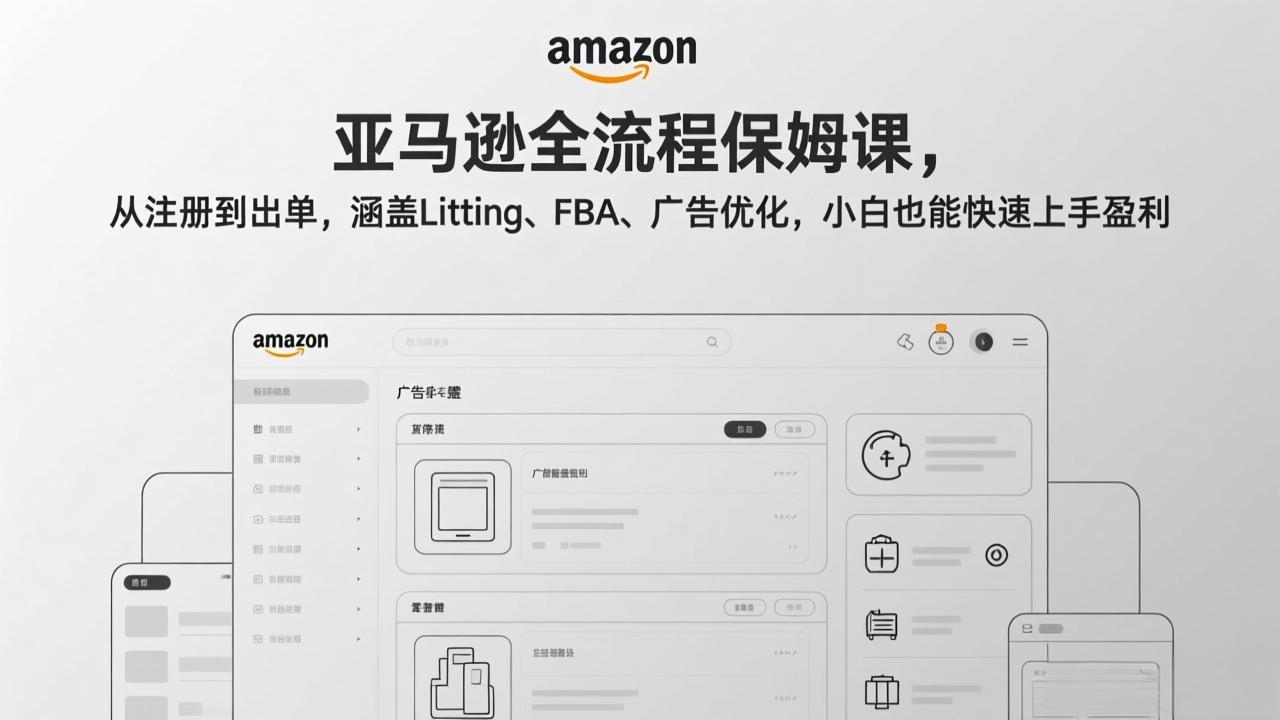 亚马逊全流程保姆课，从注册到出单，涵盖Listing、FBA、广告优化，小白也能快速上手盈利-情久项目网
