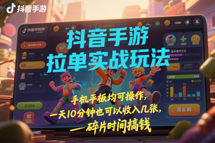 抖音手游拉单实战玩法，手机平板均可操作，一天10分钟也可以收入几张，碎片时间搞钱【揭秘】-情久项目网