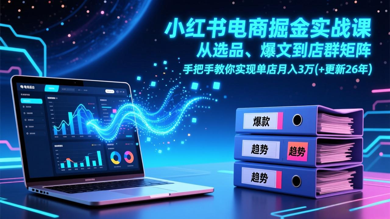 小红书电商掘金实战课，从选品、爆文到店群矩阵，手把手教你实现单店月入3万+(更新26年-情久项目网