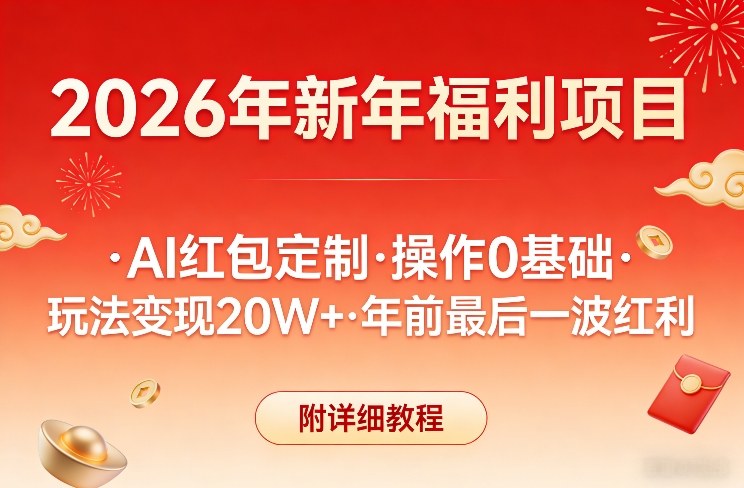 新年福利项目，AI红包定制，操作0基础，玩法变现20W+年前最后一波红利，附详细教程-情久项目网