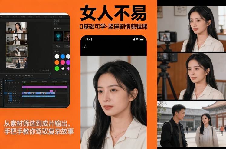 0基础可学！《女人不易》竖屏剧情剪辑课，从素材筛选到成片输出，手把手教你驾驭复杂故事-情久项目网