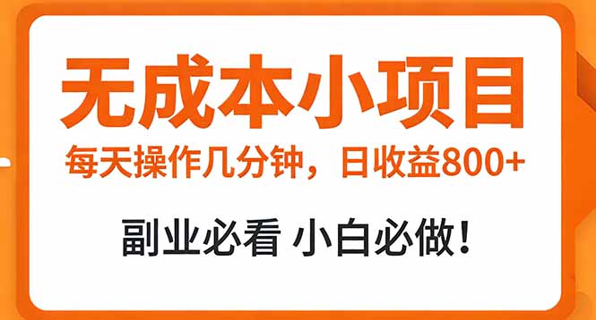 无成本小项目 每天操作几分钟，真实日收益800+ 副业必看 小白必做！-情久项目网