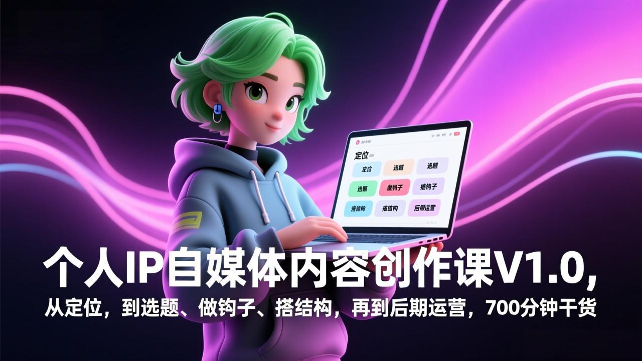 个人IP自媒体内容创作课V1.0，从定位，到选题、做钩子、搭结构，再到后期运营，700分钟干货-情久项目网