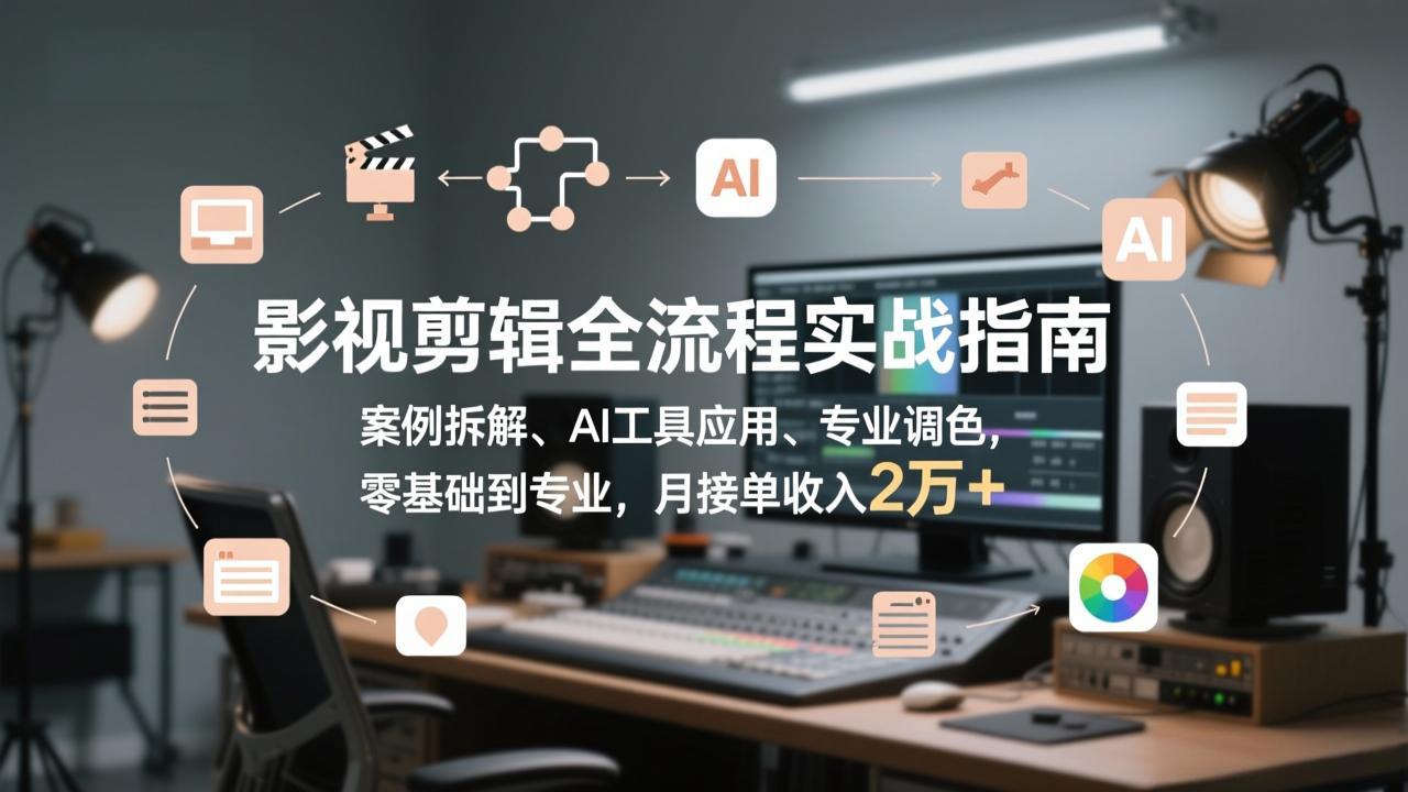 影视剪辑全流程实战指南，案例拆解、AI工具应用、专业调色，零基础到专业，月接单收入2万+-情久项目网