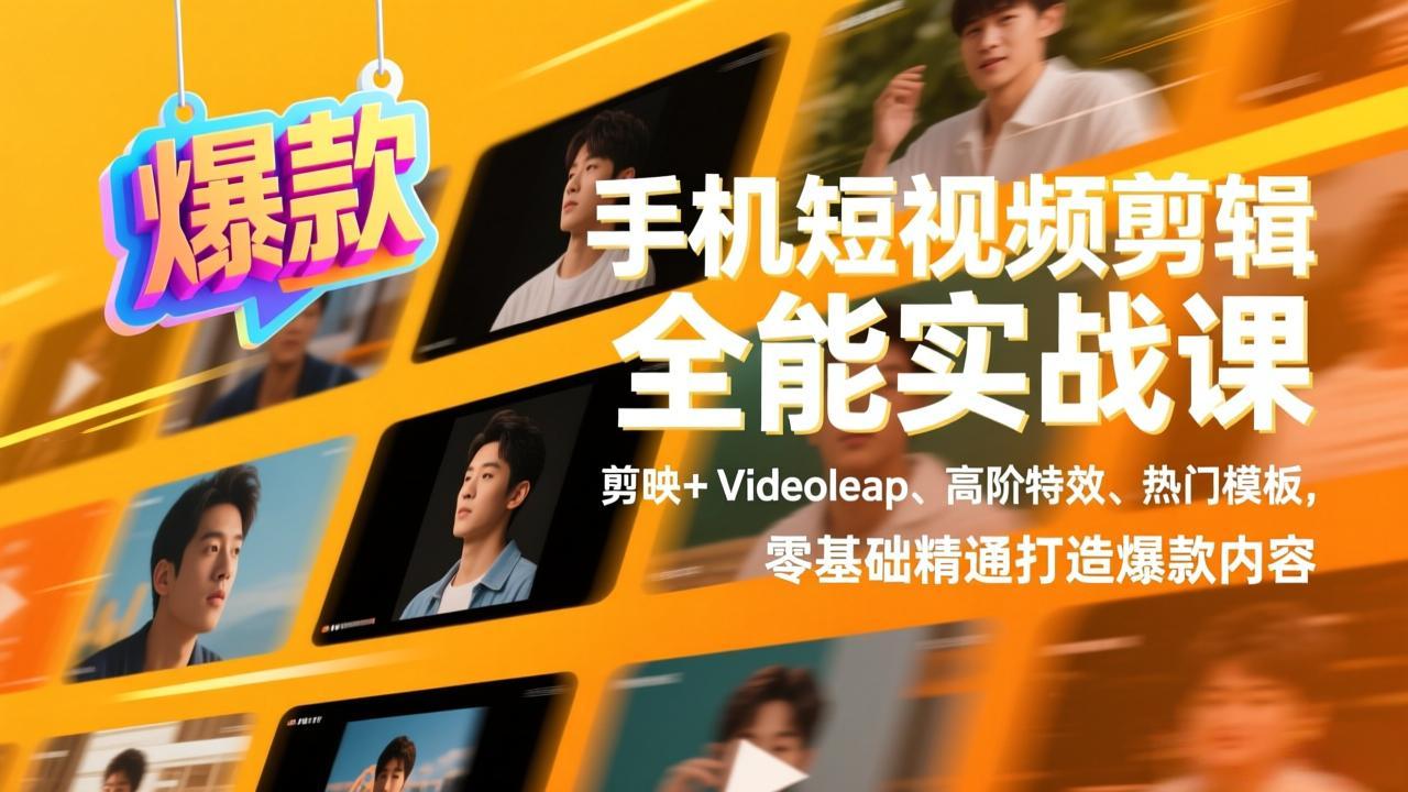 手机短视频剪辑全能实战课，剪映+Videoleap、高阶特效、热门模板，零基础精通打造爆款内容-情久项目网