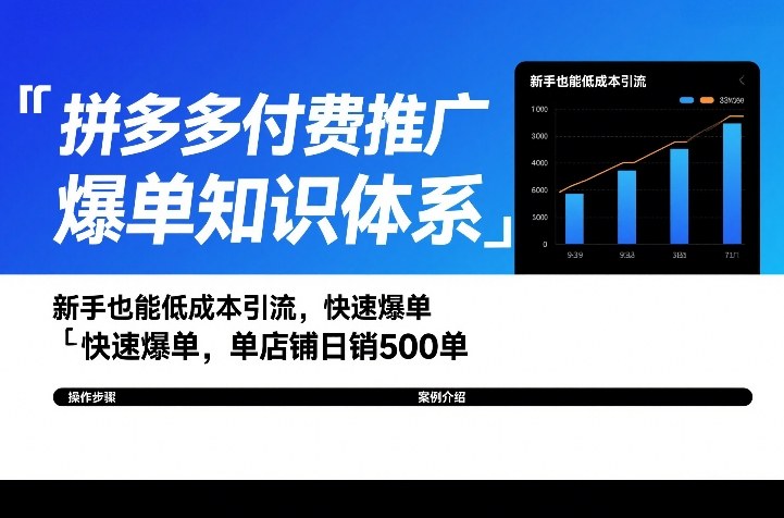 拼多多付费推广爆单知识体系，新手也能低成本引流，快速爆单，单店铺日销500单-情久项目网