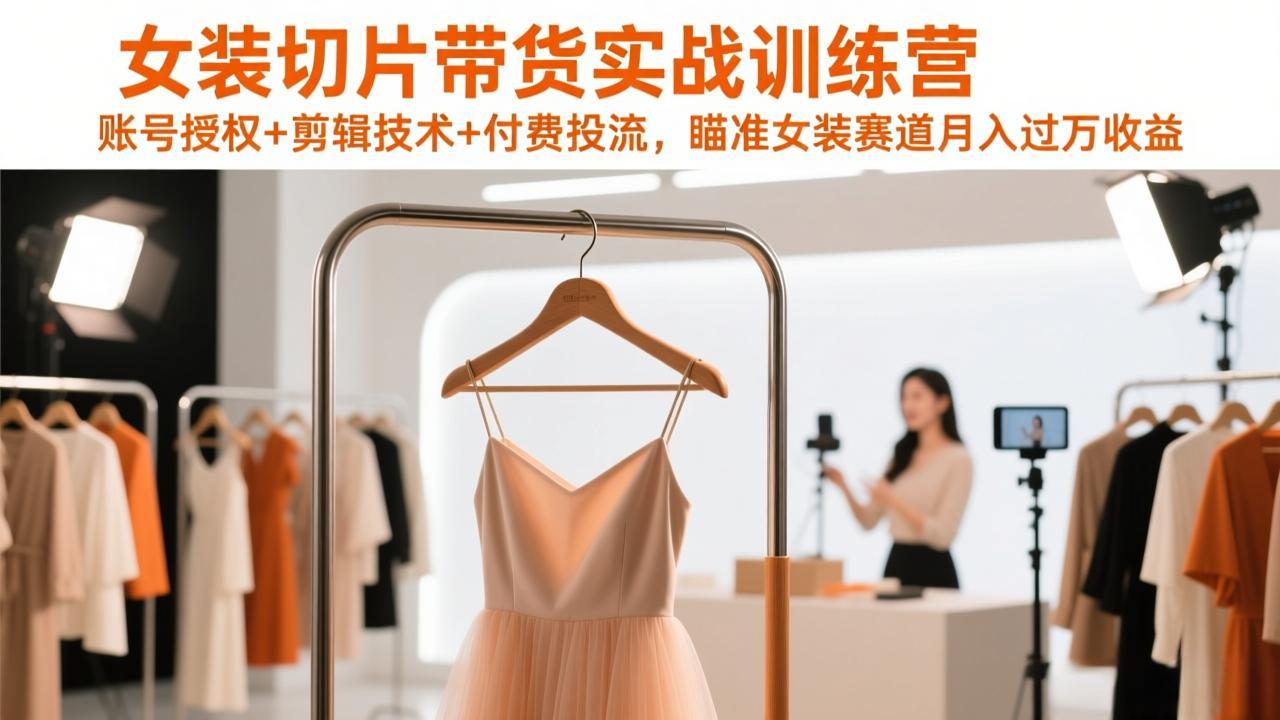 女装切片带货实战训练营，账号授权+剪辑技术+付费投流，瞄准女装赛道月入过万收益-情久项目网
