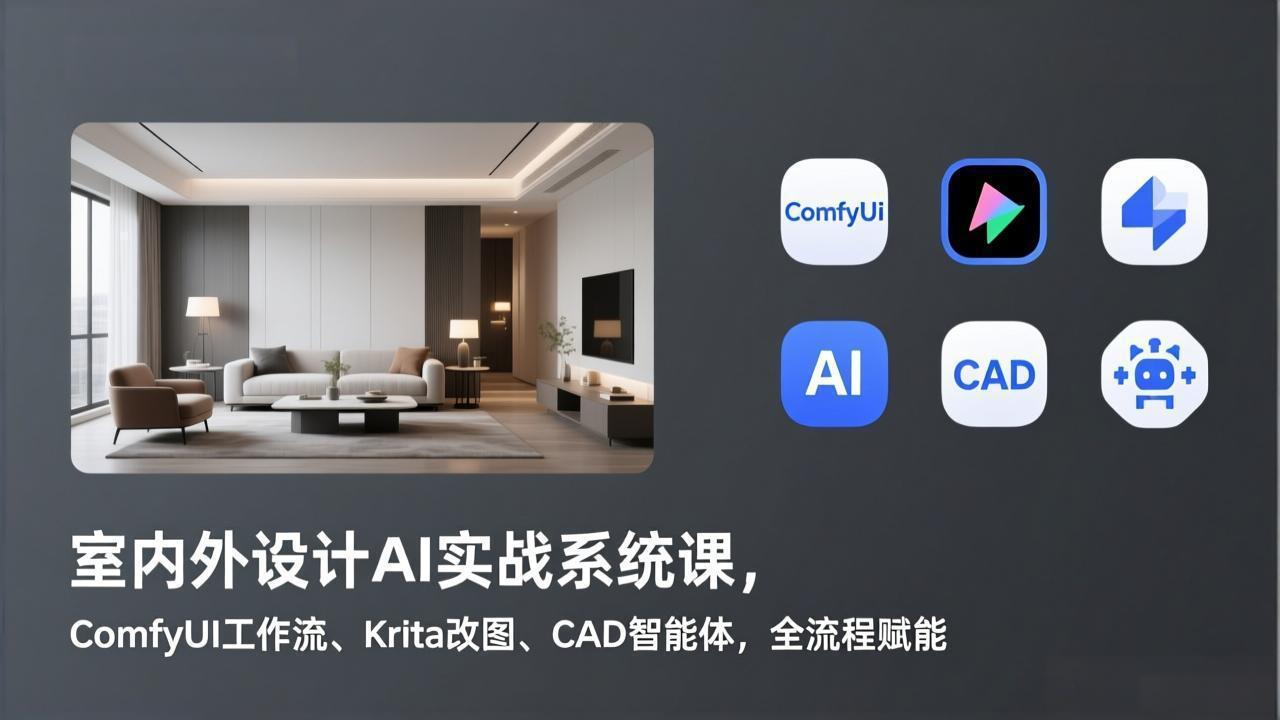 室内外设计AI实战系统课，ComfyUI工作流、Krita改图、CAD智能体，全流程赋能-情久项目网