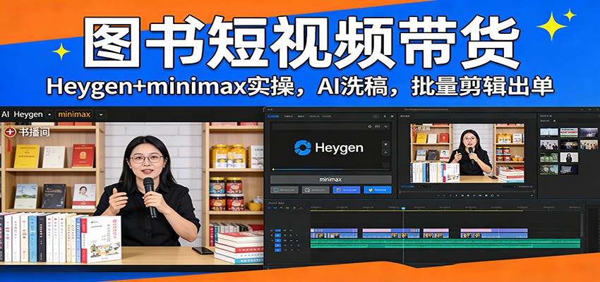 图书短视频带货：Heygen+minimax实操，AI洗稿 ，批量剪辑出单-情久项目网