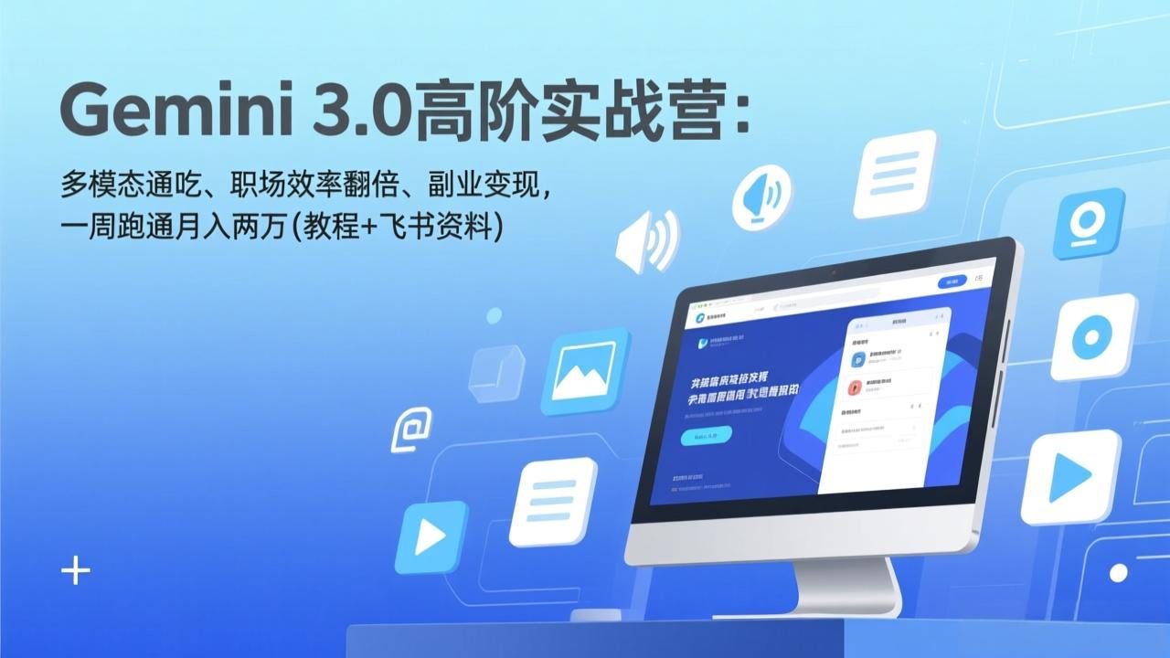 Gemini 3.0高阶实战营：多模态通吃、职场效率翻倍、副业变现，一周跑通月入两万(教程+飞书资料-情久项目网