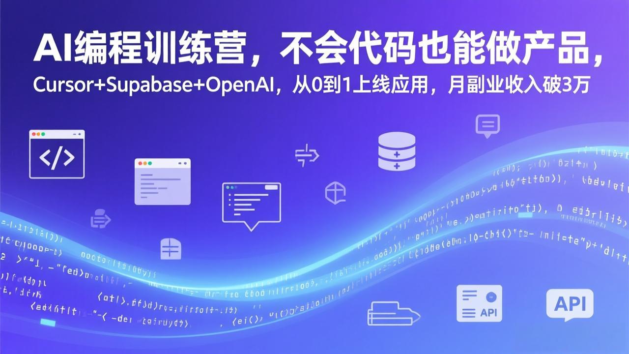 AI编程训练营，不会代码也能做产品，Cursor+Supabase+OpenAI，从0到1上线应用，月副业收入破3万-情久项目网
