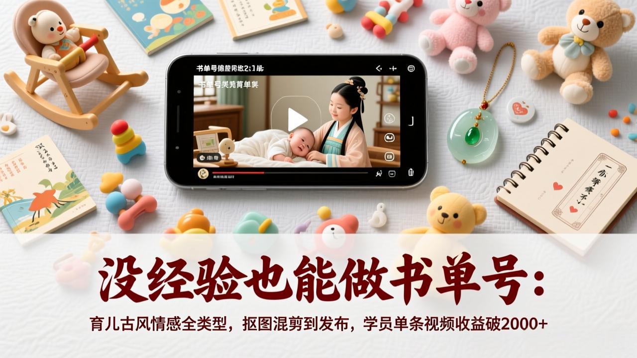 没经验也能做书单号：育儿古风情感全类型，抠图混剪到发布，学员单条视频收益破2000+-情久项目网