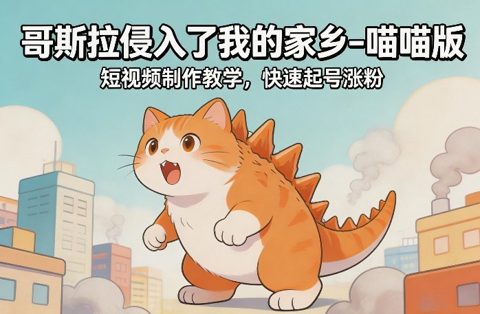 哥斯拉侵入了我的家乡–喵喵版短视频制作教学，快速起号涨粉-情久项目网