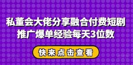 私董会大佬分享融合付费短剧推广爆单经验每天3位数-情久项目网