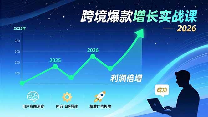 跨境爆款增长实战课，教授用户意图洞察、内容飞轮搭建、精准广告投放，助力卖家2026年利润倍增-情久项目网