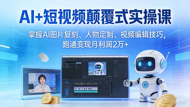AI+短视频颠覆式实操课：掌握AI图片复刻、人物定制、视频编辑技巧，跑通变现月利润2万+-情久项目网