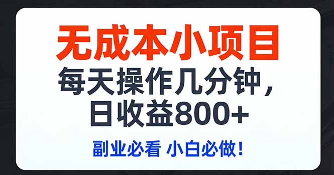 无成本小项目,每天操作几分钟,日收益800+ 副业必看 小白必做！-情久项目网