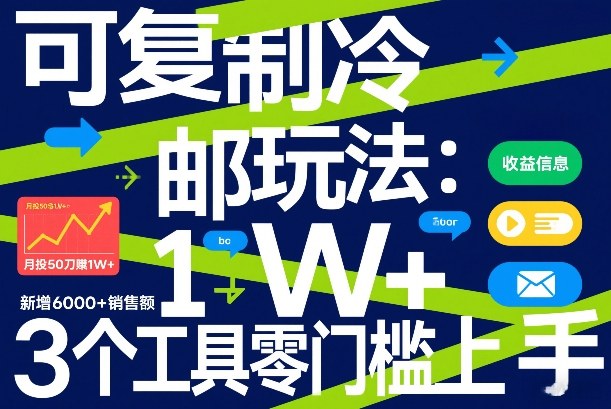 可复制冷邮件玩法：月投50刀賺1W+，新增6000+销售额，3个工具零门槛上手-情久项目网