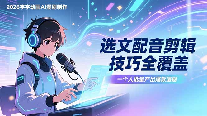 2026字字动画AI漫剧制作-1期，选文配音剪辑技巧全覆盖，一个人就能批量产出爆款漫剧-情久项目网