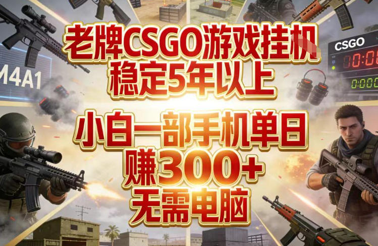老牌CSGO游戏挂G，稳定5年以上，小白一部手机单日賺3张+，无需电脑【揭秘】-情久项目网