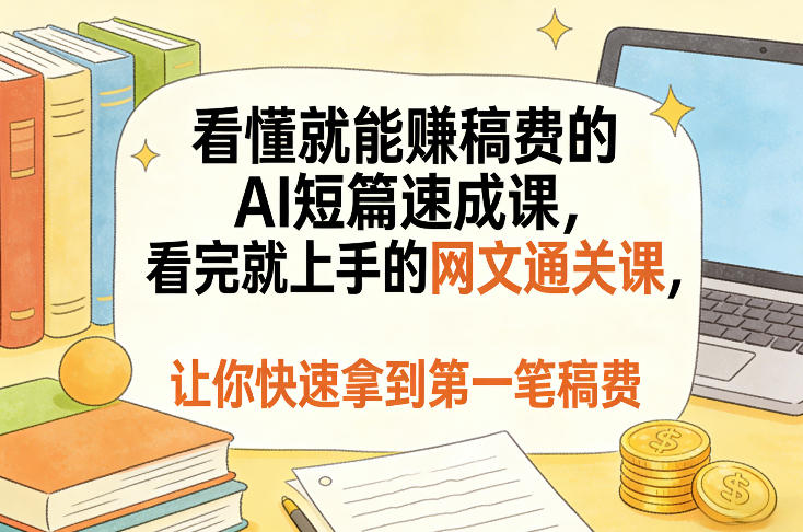 看懂就能賺稿费的AI短篇速成课，看完就上手的网文通关课，让你快速拿到第一笔稿费-情久项目网