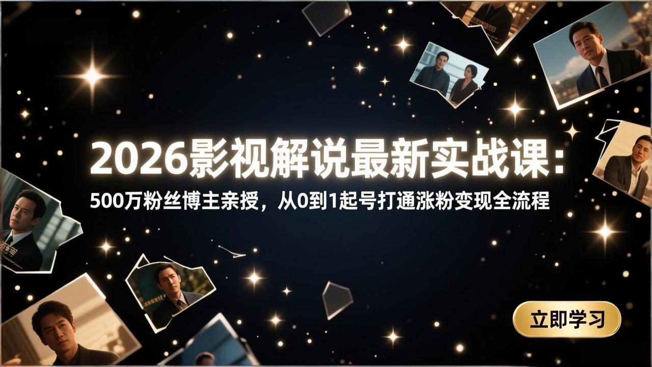 2026影视解说最新实战课：500万粉丝博主亲授，从0到1起号打通涨粉变现全流程-情久项目网