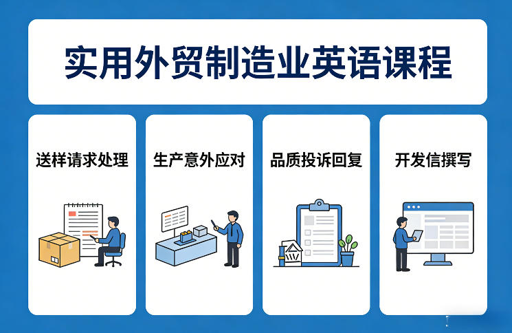 实用外贸制造业英语课程，教你专业处理送样请求、应对生产意外、回复品质投诉、撰写开发信等-情久项目网