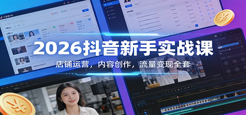 2026抖音新手实战课：店铺运营，内容创作，流量变现全套-情久项目网