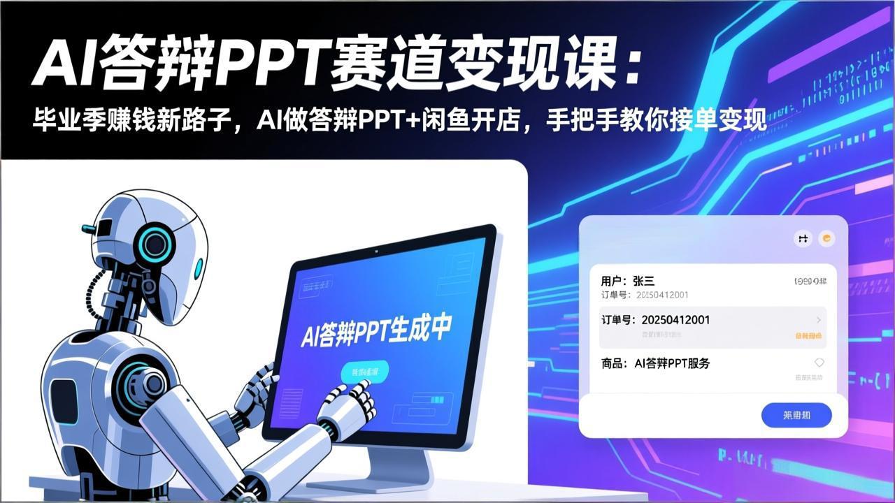AI答辩PPT赛道变现课：毕业季赚钱新路子，AI做答辩PPT+闲鱼开店，手把手教你接单变现-情久项目网