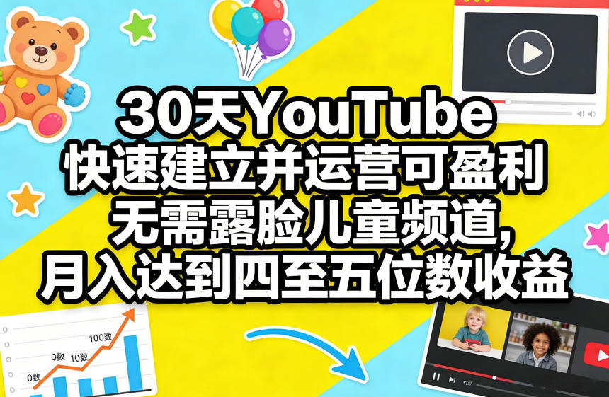 30天YouTube快速建立并运营可盈利无需露脸儿童频道，月入达到四至五位数收益-情久项目网