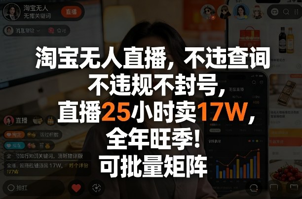 淘宝无人直播，不违规不封号，直播25小时卖17W，全年旺季！可批量矩阵【揭秘】-情久项目网