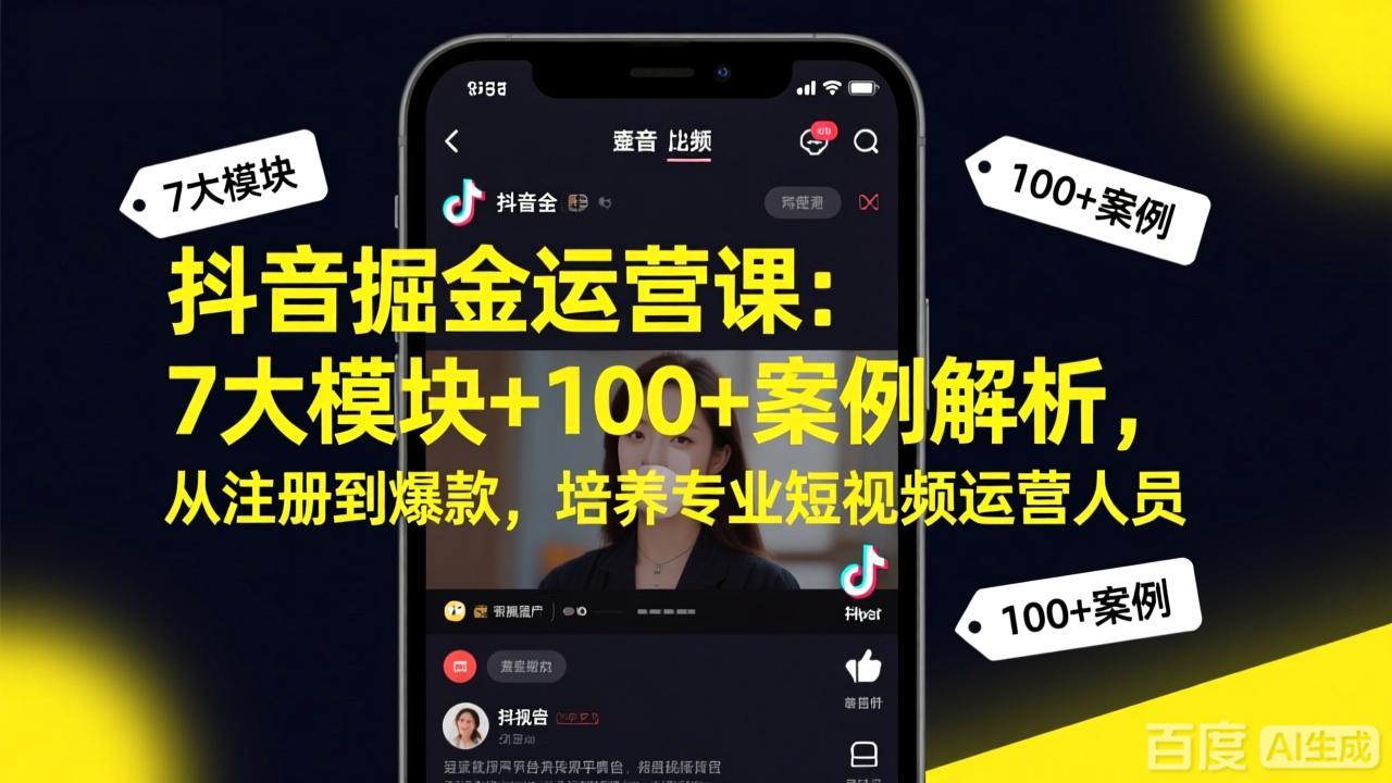 抖音掘金运营课：7大模块+100+案例解析，从注册到爆款，培养专业短视频运营人员-情久项目网