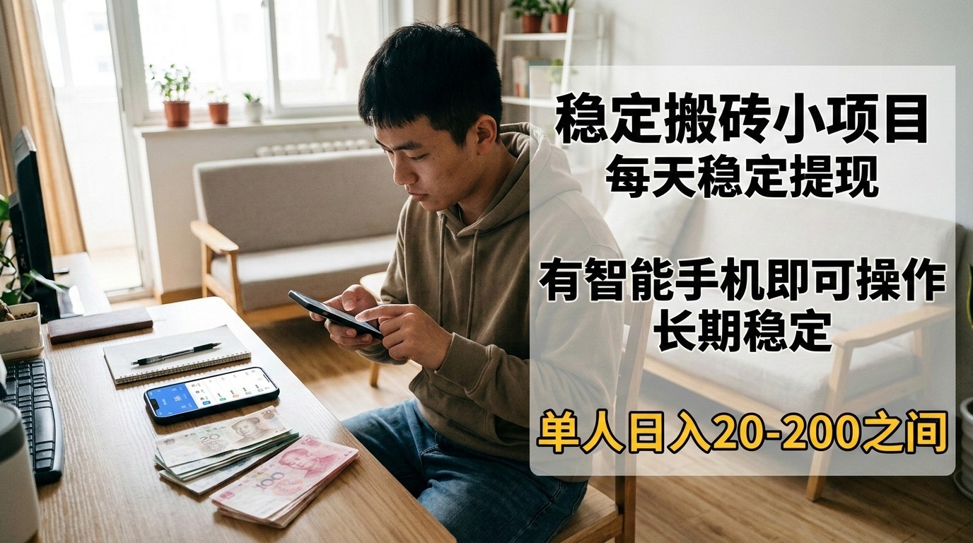 稳定搬砖小项目，每天稳定提现，有智能手机即可操作-情久项目网