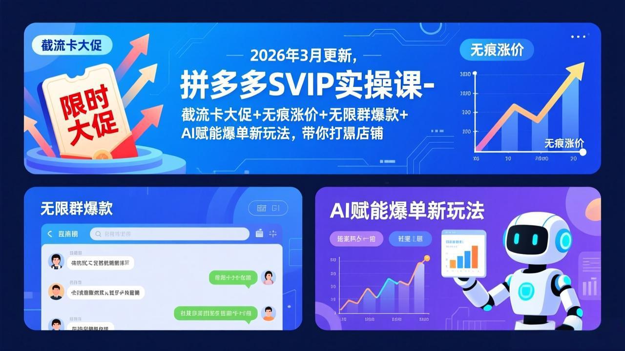 拼多多SVIP实操课-26年3月，截流卡大促+无痕涨价+无限群爆款+AI赋能爆单新玩法，带你打爆店铺-情久项目网
