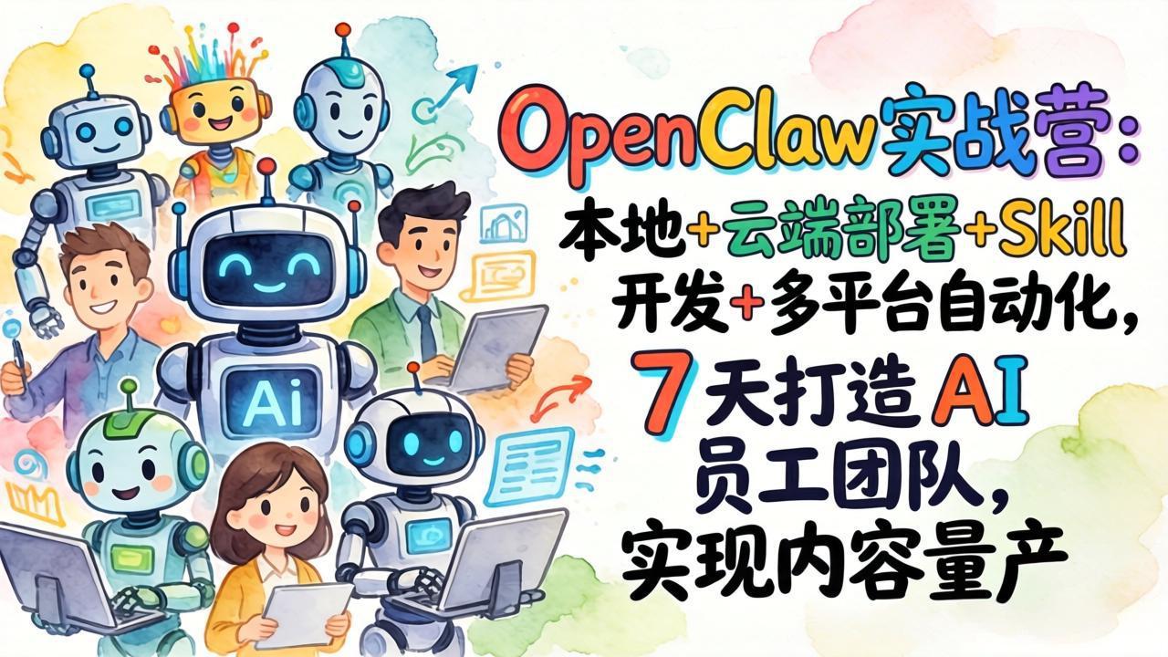 OpenClaw实战营：本地+云端部署+Skill开发+多平台自动化，7 天打造 AI 员工团队，实现内容量产-情久项目网