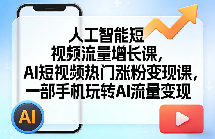 人工智能短视频流量增长课，AI短视频热门涨粉变现课，一部手机玩转AI流量变现-情久项目网