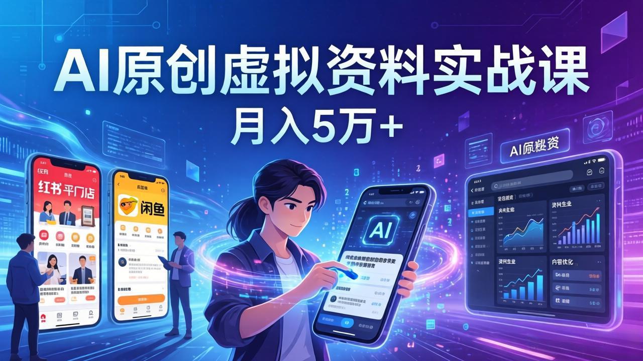 AI原创虚拟资料实战课：2026新机会，小红书闲鱼开店，普通人用AI轻松变现，月入5万+-情久项目网